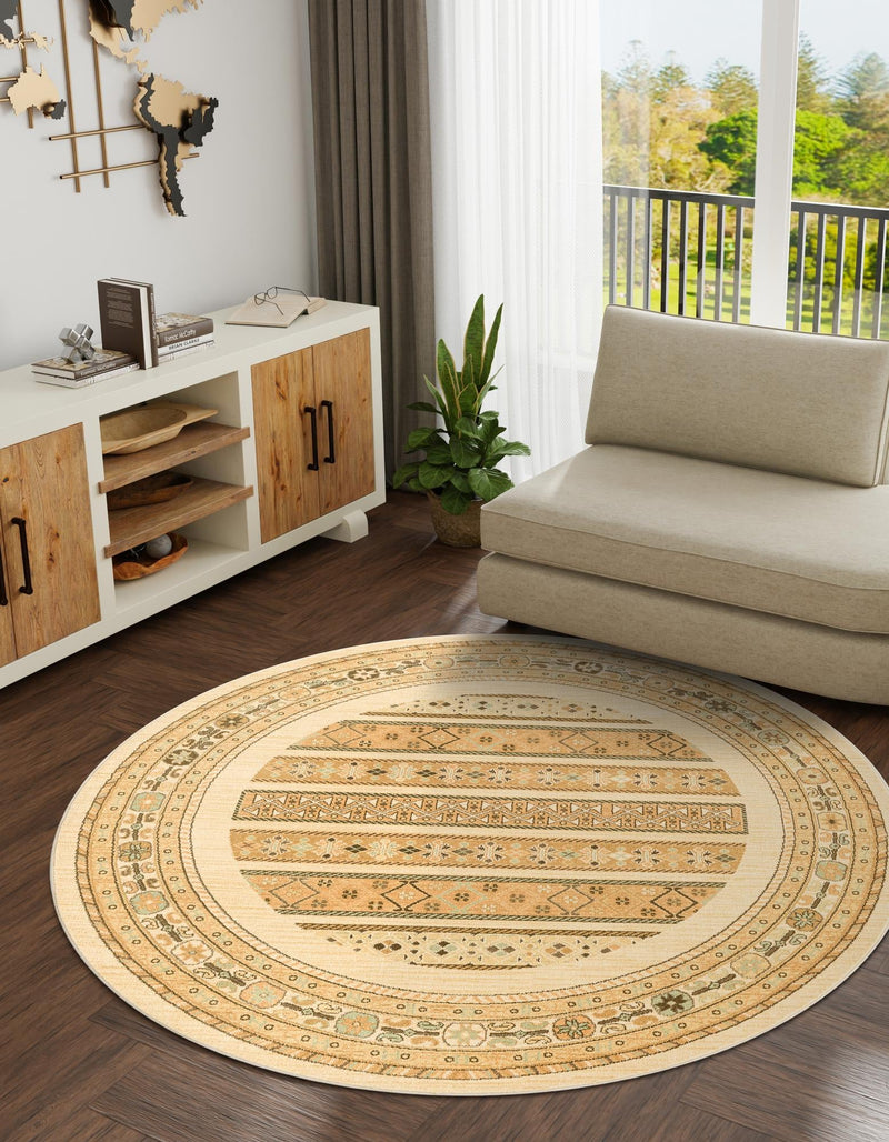 Zagros Oasis Collection Area Rug -  Khorramabad Round Ivory  lifestyle 120