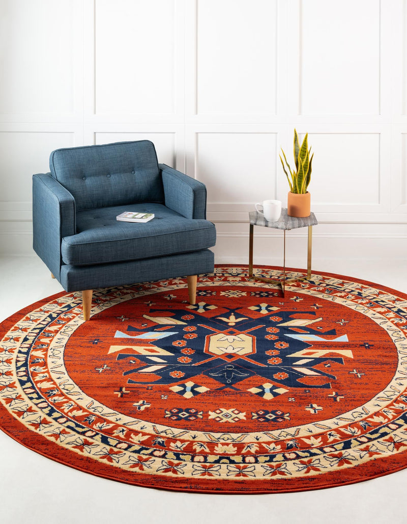 Tabriz Tapestries Collection Area Rug - Azerbaijan (Terracotta) Round Terracotta  lifestyle 19