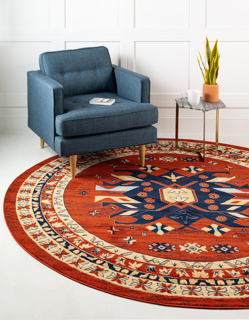 Tabriz Tapestries Collection Area Rug - Azerbaijan (Terracotta) Round Terracotta  lifestyle 23