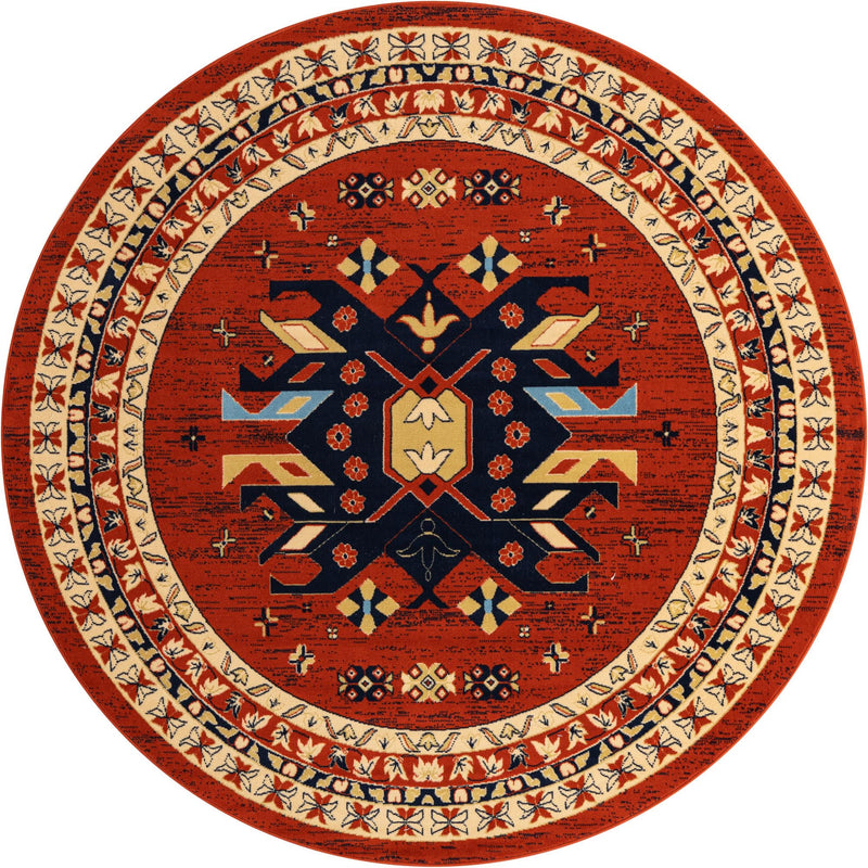 Tabriz Tapestries Collection Area Rug - Azerbaijan (Terracotta) Round Terracotta  lifestyle 16