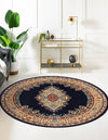 Tabriz Tapestry Collection Area Rug - Azerbaijan (Navy Blue) Round Navy Blue  lifestyle 24