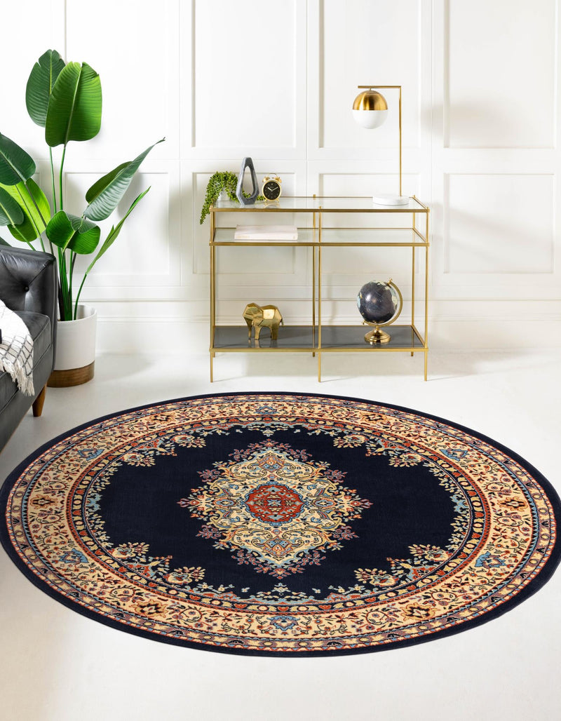 Tabriz Tapestry Collection Area Rug - Azerbaijan (Navy Blue) Round Navy Blue  lifestyle 24