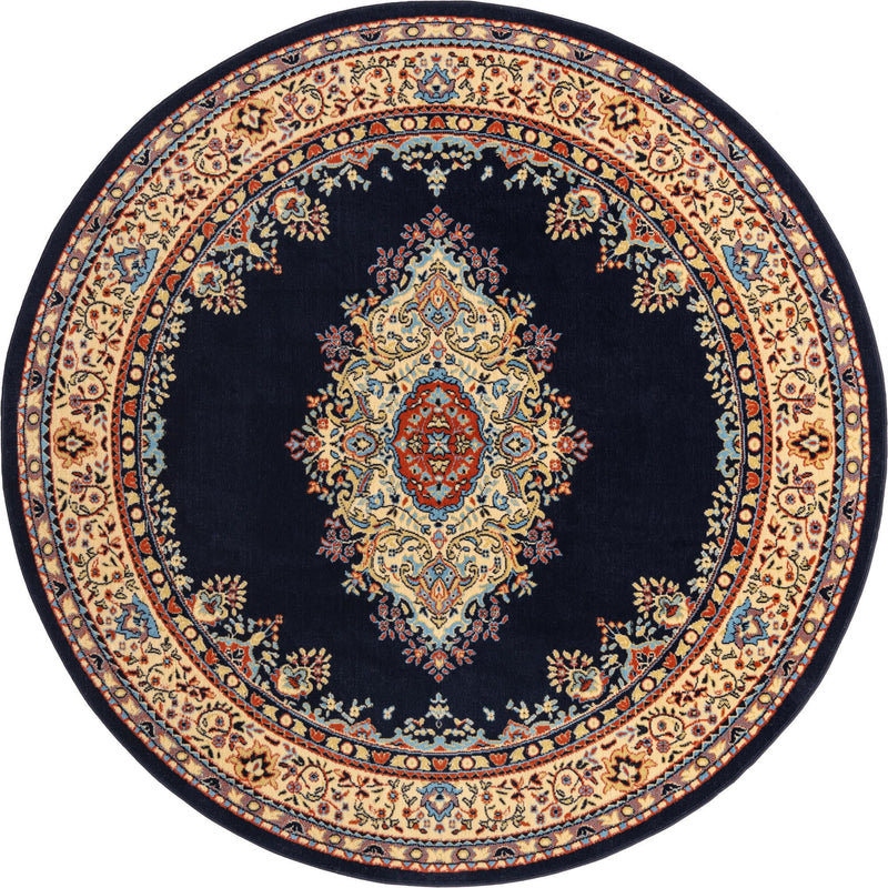 Tabriz Tapestry Collection Area Rug - Azerbaijan (Navy Blue) Round Navy Blue  lifestyle 21