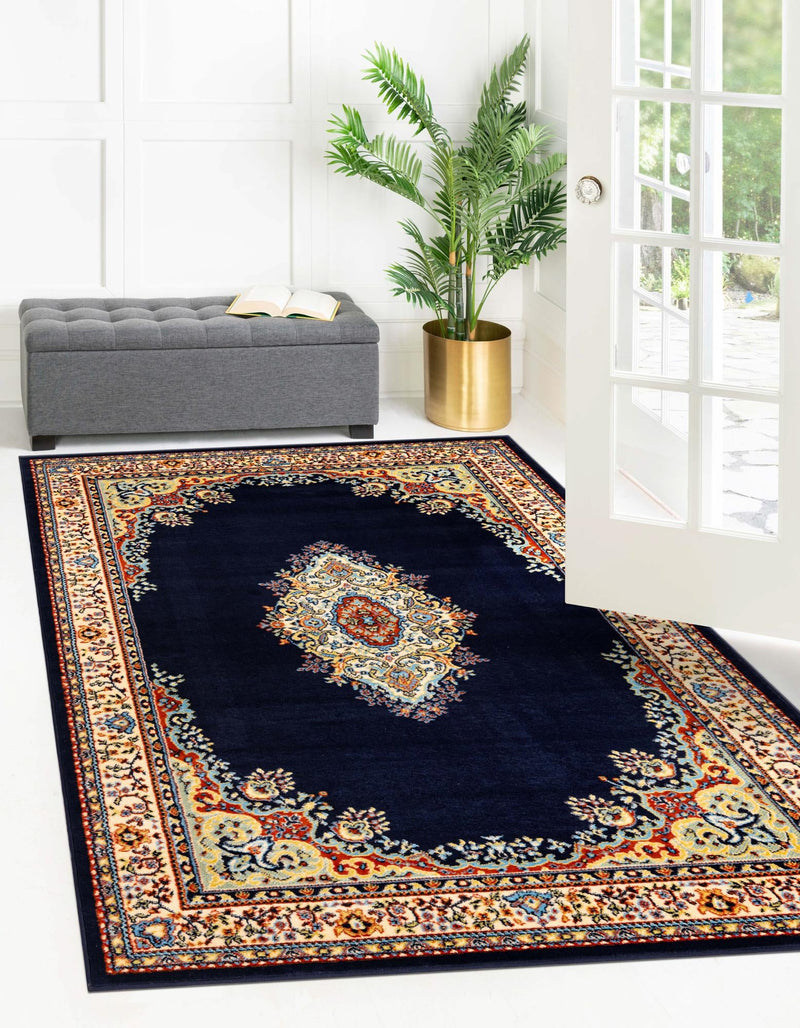 Tabriz Tapestry Collection Area Rug - Azerbaijan (Navy Blue) Rectangle Navy Blue  lifestyle 2