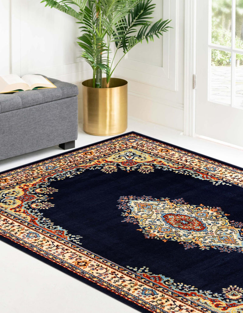 Tabriz Tapestry Collection Area Rug - Azerbaijan (Navy Blue) Rectangle Navy Blue  lifestyle 6