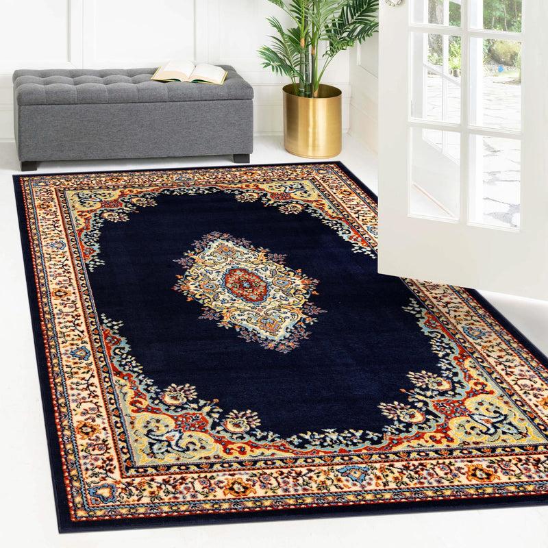 Tabriz Tapestry Collection Area Rug - Azerbaijan (Navy Blue) Rectangle Navy Blue  lifestyle 18