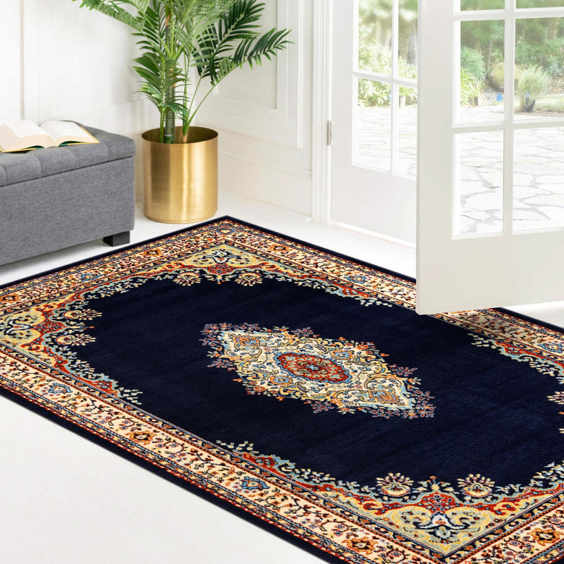 Tabriz Tapestry Collection Area Rug - Azerbaijan (Navy Blue) Rectangle Navy Blue  lifestyle 19