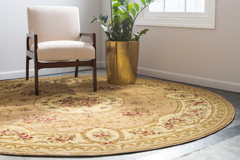 Versailles Elegance Collection Area Rug -  Bellevue Round Tan  lifestyle 61