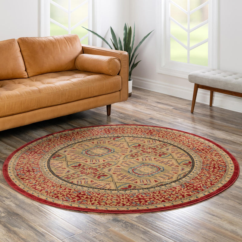 Ottoman Elegance Collection Area Rug -  Galata Round Red  lifestyle 84