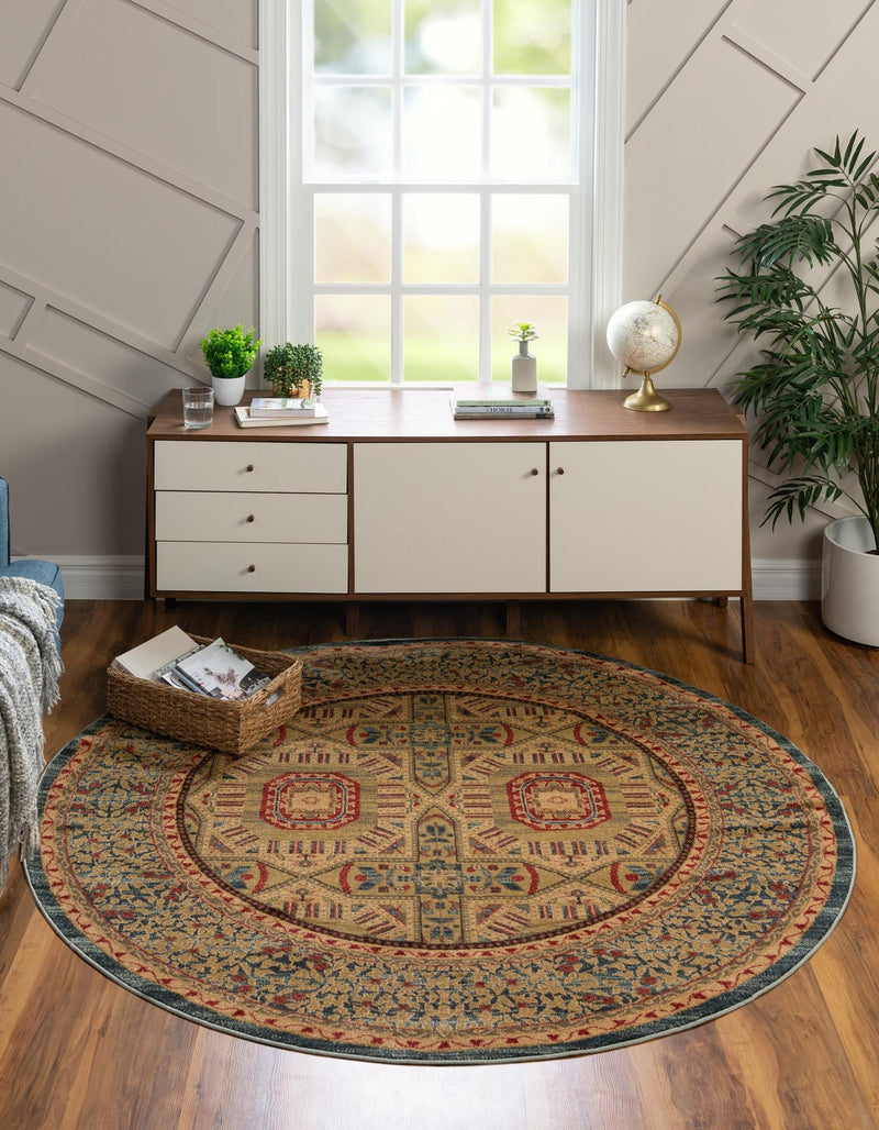 Ottoman Elegance Collection Area Rug -  Galata Round Blue  lifestyle 33