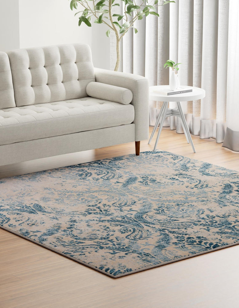 Heritage Retreat Collection Area Rug -  Homestead Square Blue  lifestyle 36