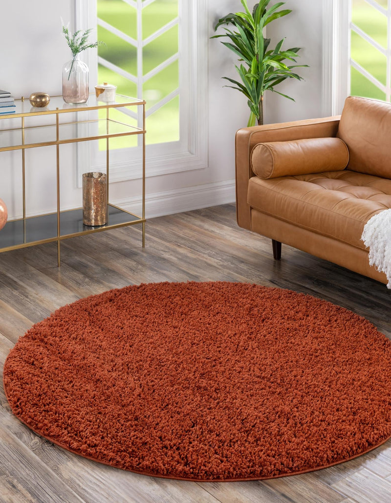 Plush Oasis Collection Area Rug - Serenity (Terracotta) Round Terracotta  lifestyle 0