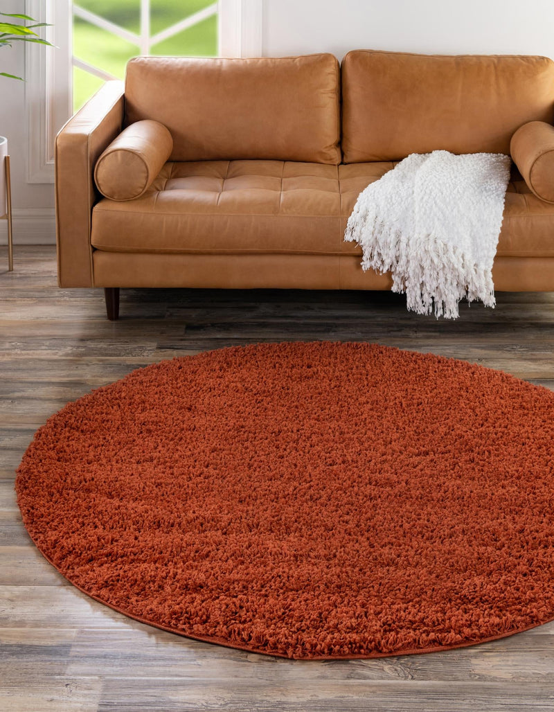 Plush Oasis Collection Area Rug - Serenity (Terracotta) Round Terracotta  lifestyle 9