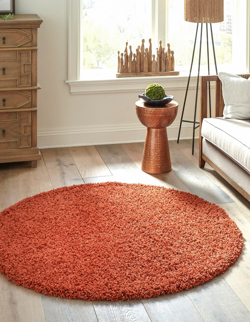 Plush Oasis Collection Area Rug - Serenity (Terracotta) Round Terracotta  lifestyle 12