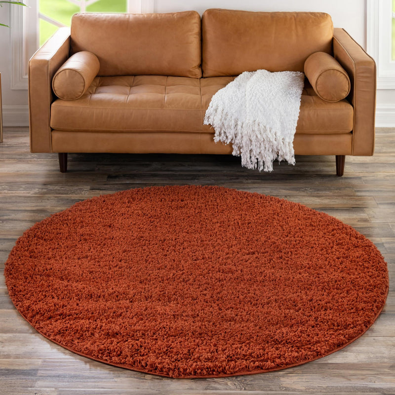 Plush Oasis Collection Area Rug - Serenity (Terracotta) Round Terracotta  lifestyle 51