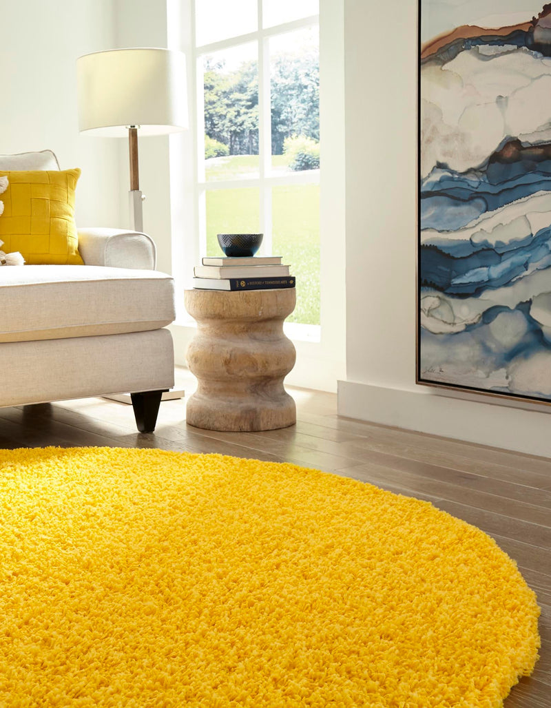 Plush Oasis Collection Area Rug - Serenity (Tuscan Sun Yellow) Round Tuscan Sun Yellow  lifestyle 5