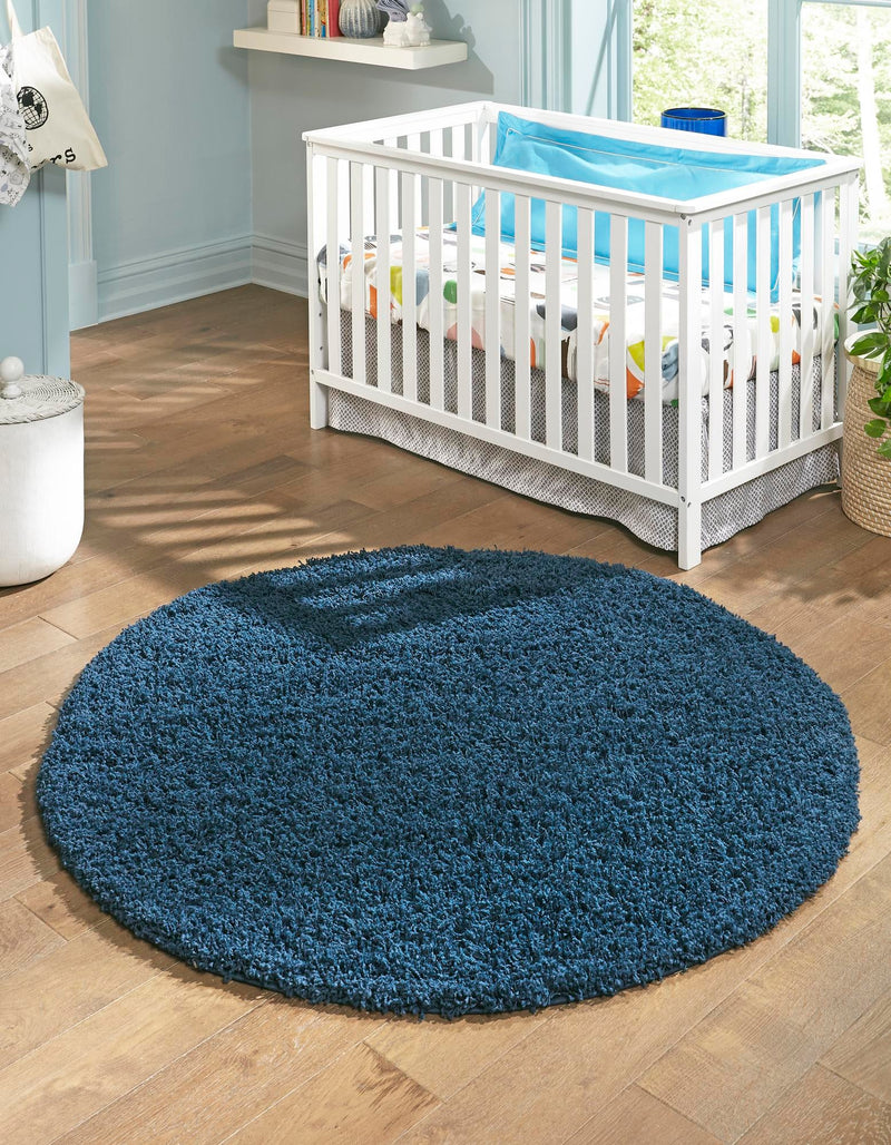 Plush Oasis Collection Area Rug - Serenity (Sapphire Blue) Round Sapphire Blue  lifestyle 38