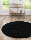 Plush Oasis Collection Area Rug - Serenity (Jet Black) Round Jet Black  lifestyle 0