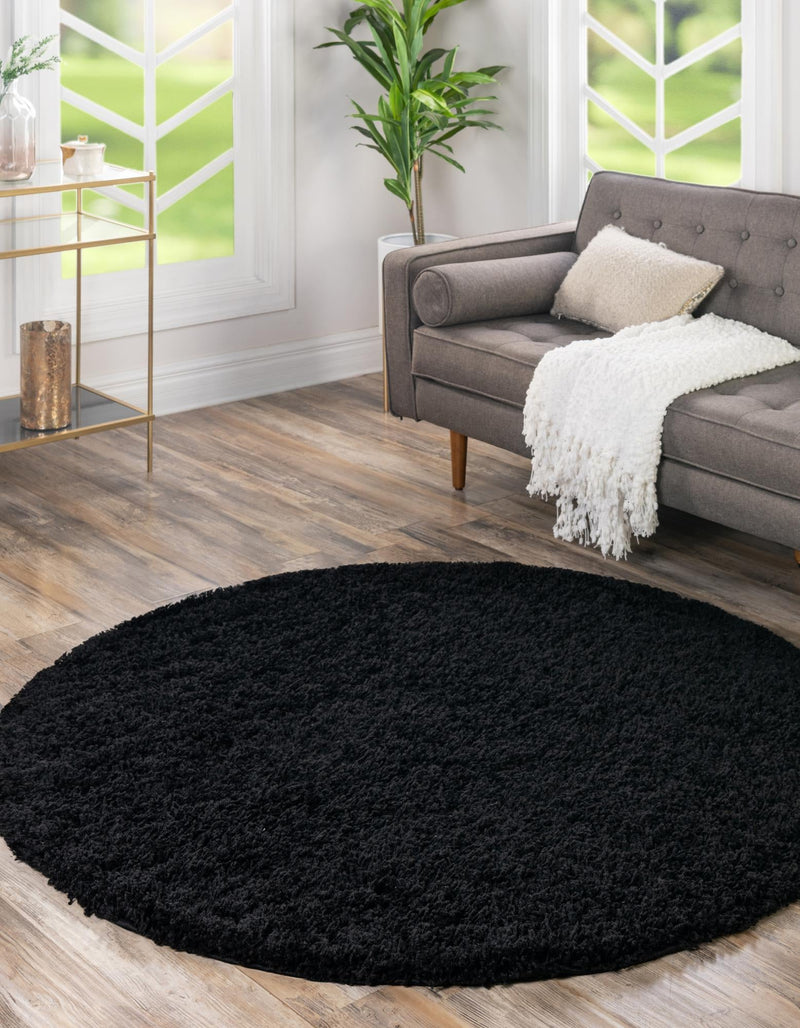 Plush Oasis Collection Area Rug - Serenity (Jet Black) Round Jet Black  lifestyle 6