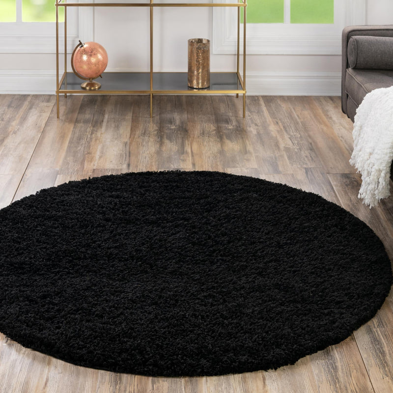 Plush Oasis Collection Area Rug - Serenity (Jet Black) Round Jet Black  lifestyle 50