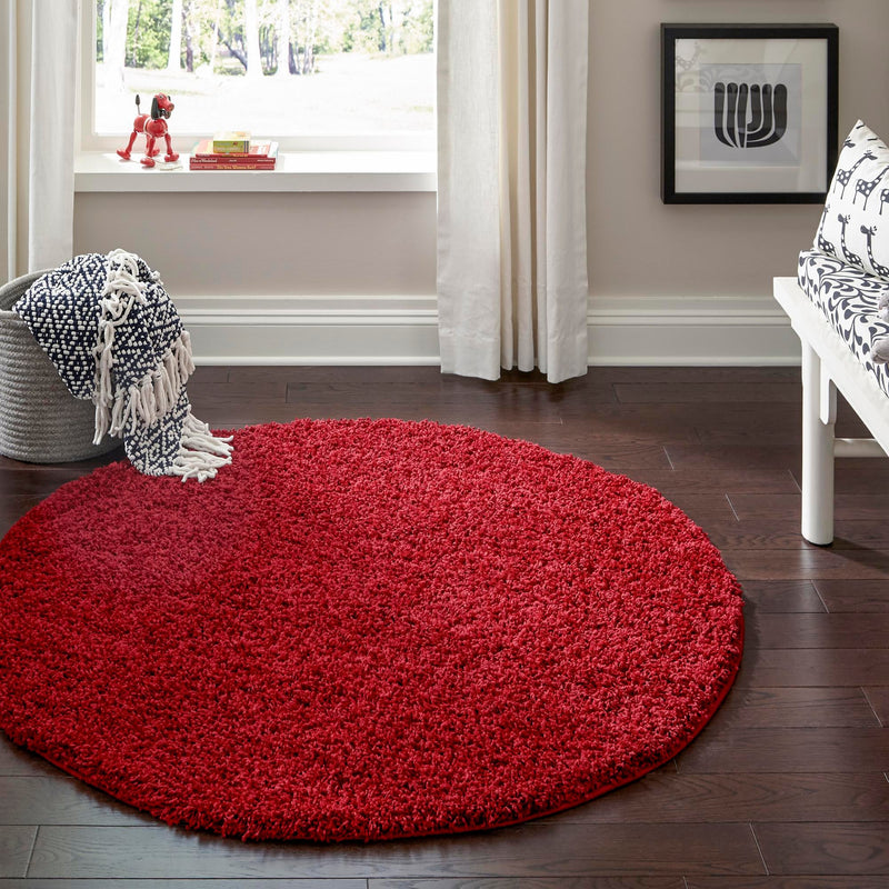 Plush Oasis Collection Area Rug - Serenity (Cherry Red) Round Cherry Red  lifestyle 51