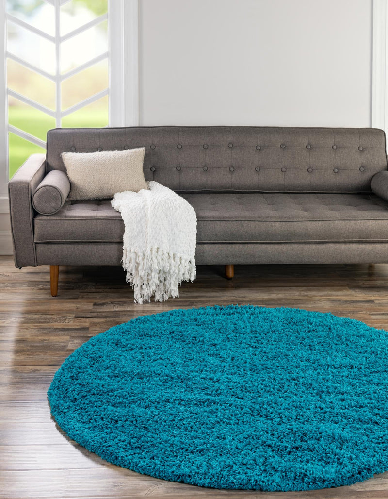 Plush Oasis Collection Area Rug - Serenity (Turquoise) Round Turquoise  lifestyle 0