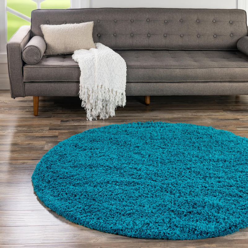 Plush Oasis Collection Area Rug - Serenity (Turquoise) Round Turquoise  lifestyle 36