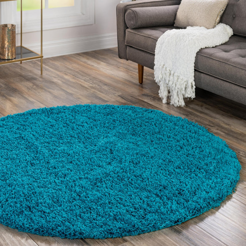 Plush Oasis Collection Area Rug - Serenity (Turquoise) Round Turquoise  lifestyle 38