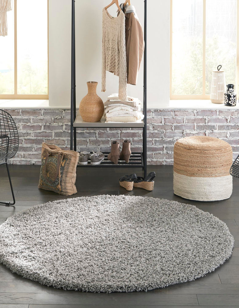 Plush Oasis Collection Area Rug - Serenity (Cloud Gray) Round Cloud Gray  lifestyle 12