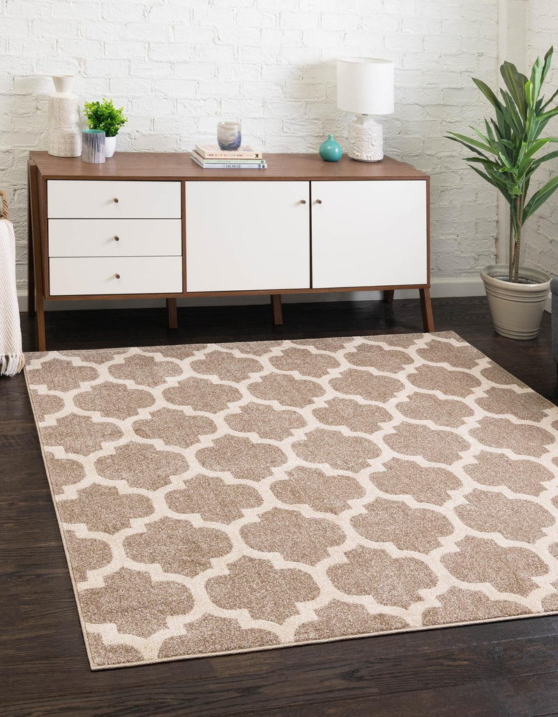 Lattice Gardens Collection Area Rug -  Bloomfield (Light Brown) Square Light Brown  lifestyle 26