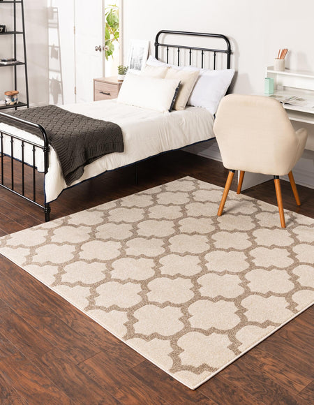 Lattice Gardens Collection Area Rug -  Bloomfield (Beige and Light Brown)