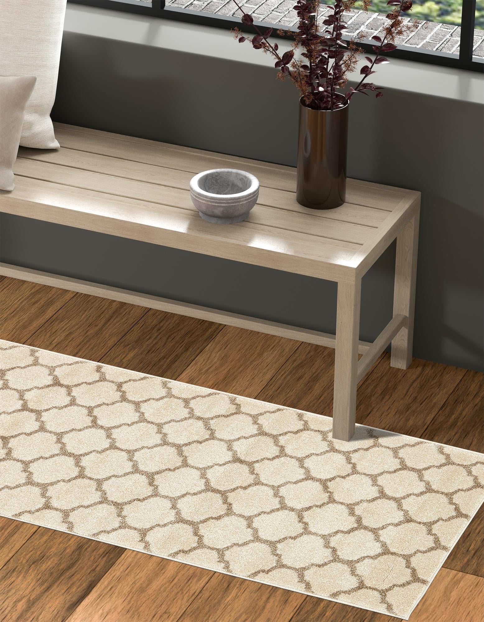 Lattice Gardens Collection Area Rug -  Bloomfield (Beige and Light Brown)