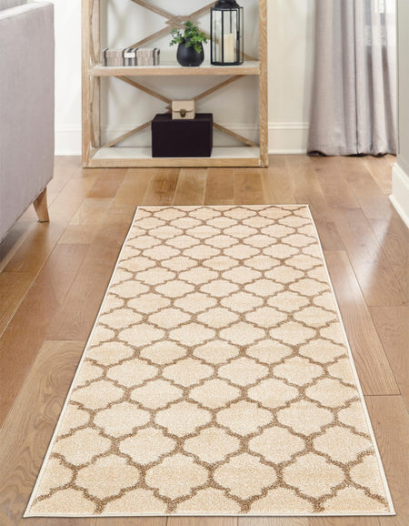 Lattice Gardens Collection Area Rug -  Bloomfield (Beige and Light Brown)