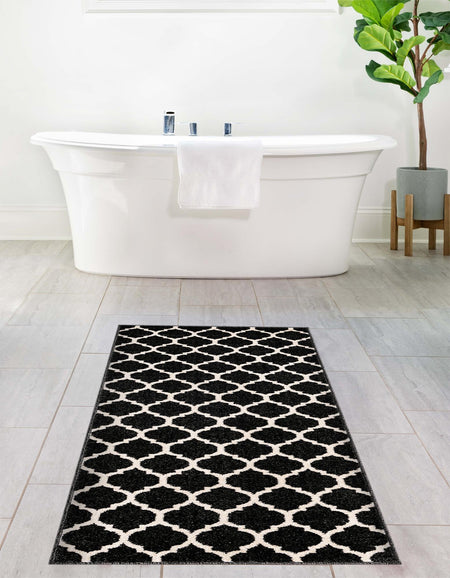 Lattice Gardens Collection Area Rug -  Bloomfield (Black)