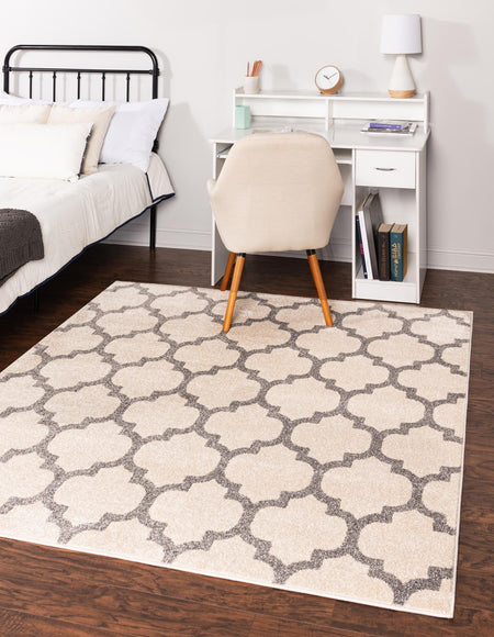 Lattice Gardens Collection Area Rug -  Bloomfield (Beige and Gray)