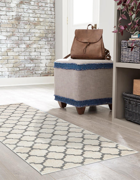 Lattice Gardens Collection Area Rug -  Bloomfield (Beige and Gray)