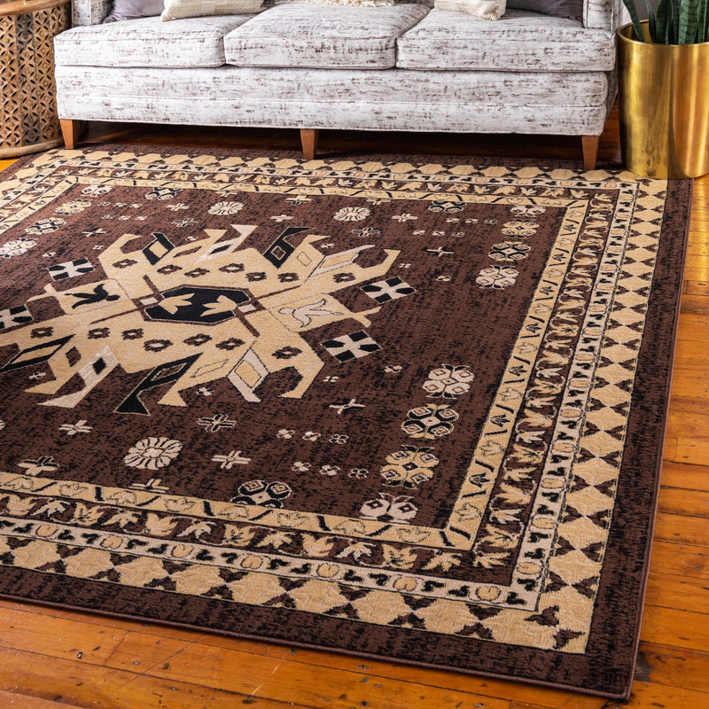 Tabriz Tapestries Collection Area Rug - Azerbaijan (Brown) Square Brown  lifestyle 15