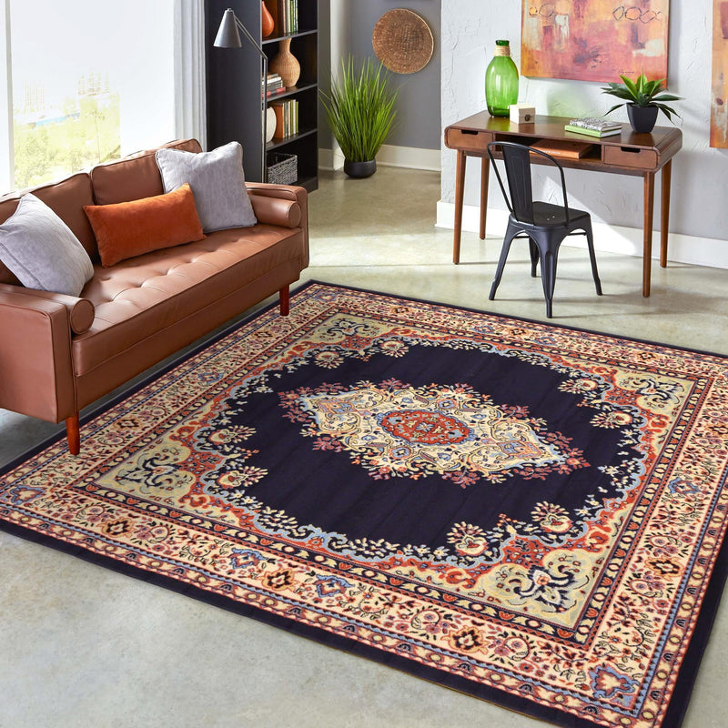 Tabriz Tapestry Collection Area Rug - Azerbaijan (Navy Blue) Square Navy Blue  lifestyle 64