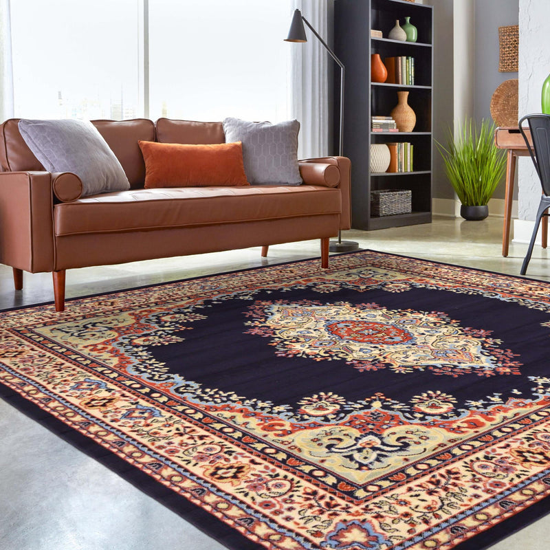 Tabriz Tapestry Collection Area Rug - Azerbaijan (Navy Blue) Square Navy Blue  lifestyle 66