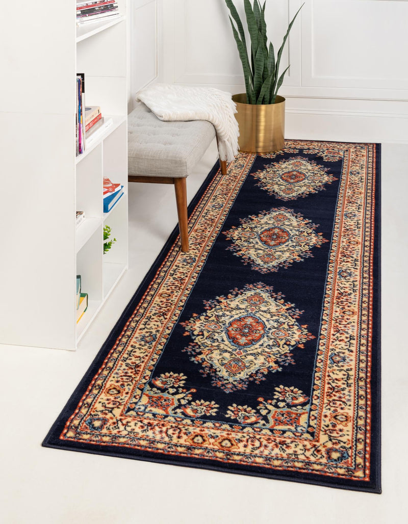 Tabriz Tapestry Collection Area Rug - Azerbaijan (Navy Blue) Runner Navy Blue  lifestyle 25