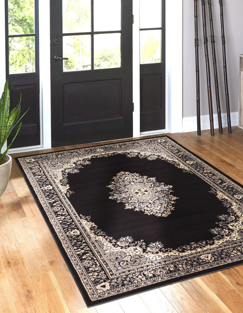 Tabriz Tapestry Collection Area Rug - Azerbaijan (Black) Rectangle Black  lifestyle 2