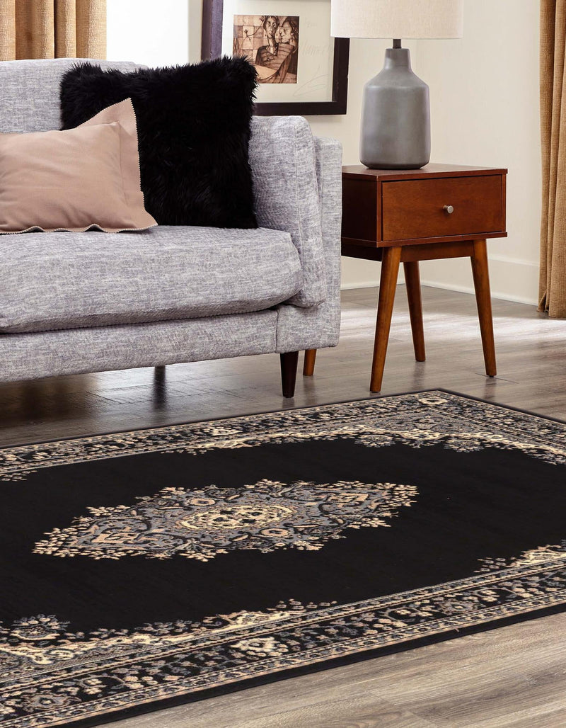 Tabriz Tapestry Collection Area Rug - Azerbaijan (Black) Rectangle Black  lifestyle 3