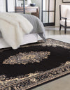 Tabriz Tapestry Collection Area Rug - Azerbaijan (Black) Rectangle Black  lifestyle 4