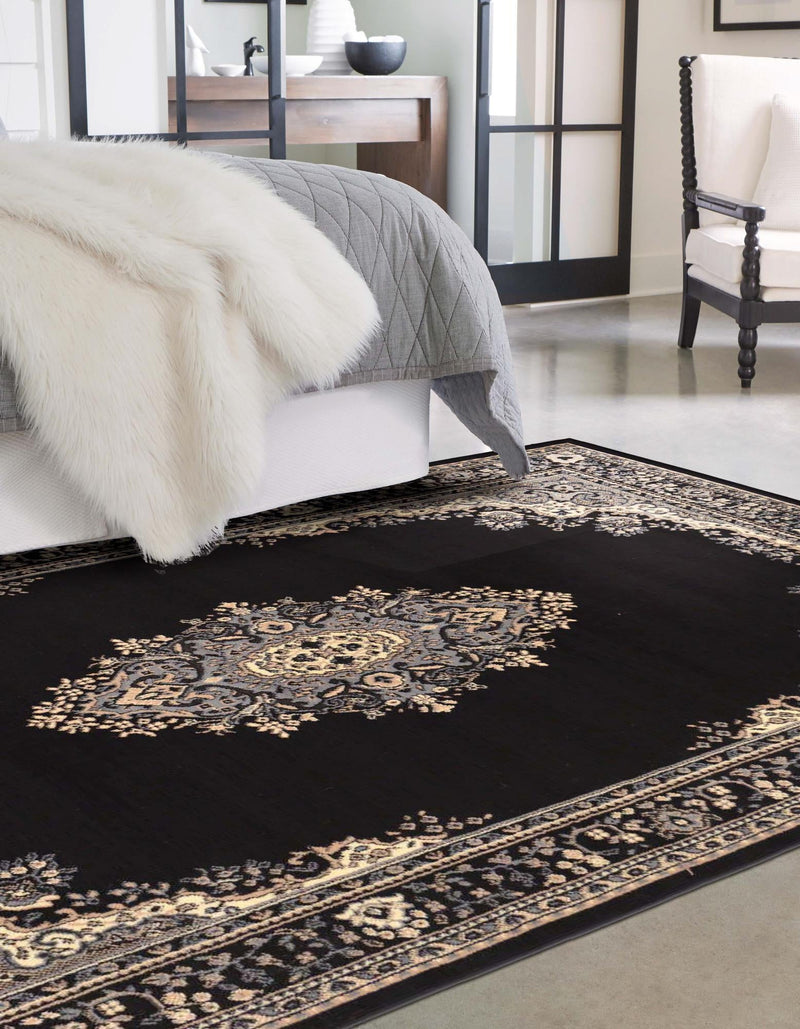 Tabriz Tapestry Collection Area Rug - Azerbaijan (Black) Rectangle Black  lifestyle 4