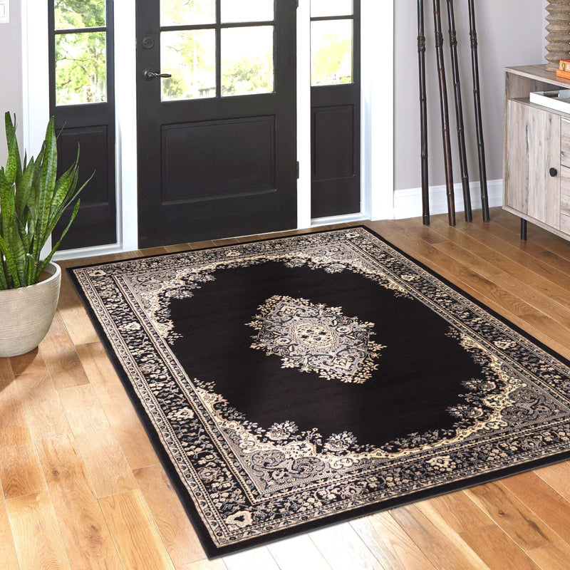 Tabriz Tapestry Collection Area Rug - Azerbaijan (Black) Rectangle Black  lifestyle 16