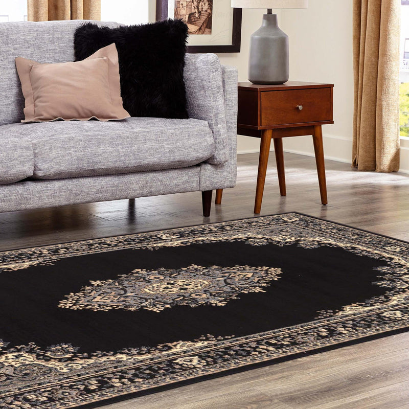 Tabriz Tapestry Collection Area Rug - Azerbaijan (Black) Rectangle Black  lifestyle 17