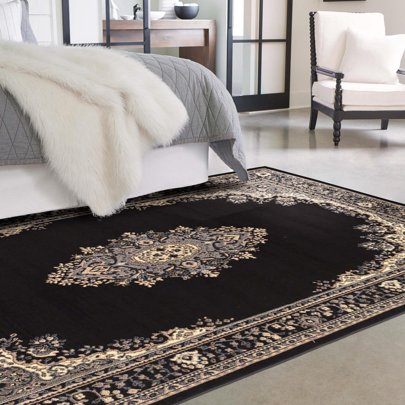 Tabriz Tapestry Collection Area Rug - Azerbaijan (Black) Rectangle Black  lifestyle 18