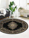 Tabriz Tapestry Collection Area Rug - Azerbaijan (Black) Round Black  lifestyle 29