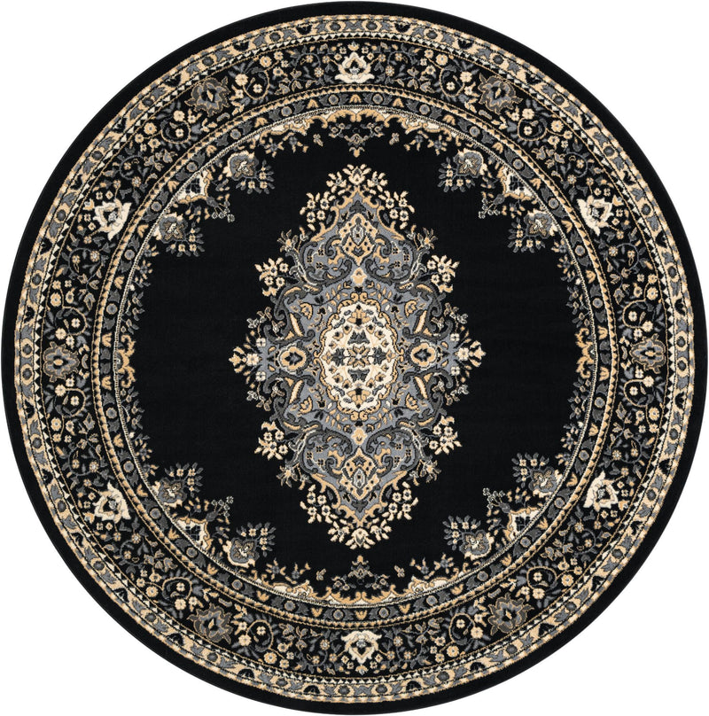 Tabriz Tapestry Collection Area Rug - Azerbaijan (Black) Round Black  lifestyle 19