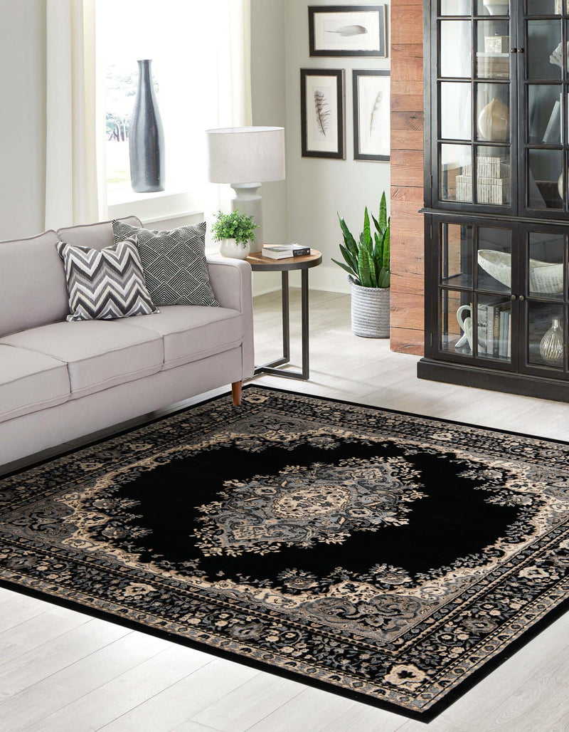 Tabriz Tapestry Collection Area Rug - Azerbaijan (Black) Square Black  lifestyle 34